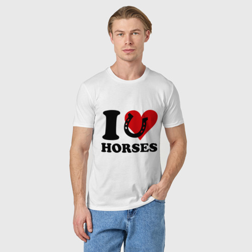 Мужская футболка хлопок Я люблю коней, цвет белый - фото 3