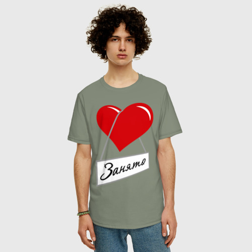 Мужская футболка хлопок Oversize Сердце занято, цвет авокадо - фото 3