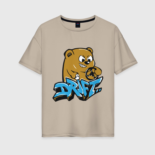 Женская футболка хлопок Oversize Drift bear, цвет миндальный