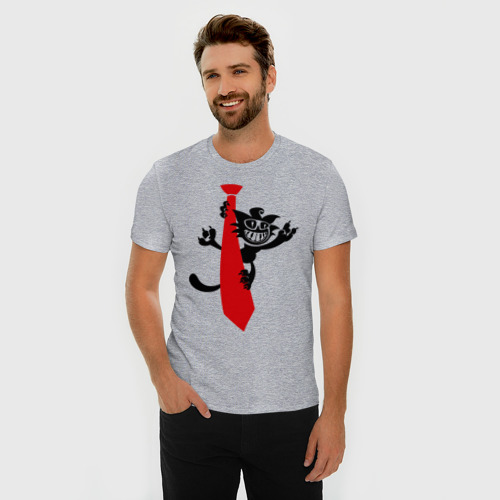 Мужская футболка хлопок Slim Кот на галстуке, цвет меланж - фото 3