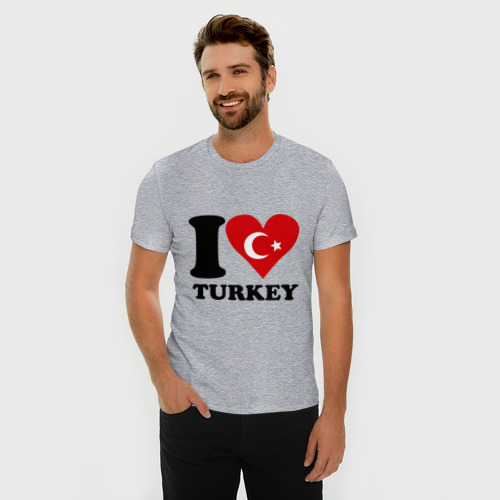 Мужская футболка хлопок Slim I love turkey, цвет меланж - фото 3