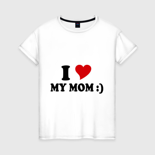 Женская футболка хлопок I love my mom, цвет белый