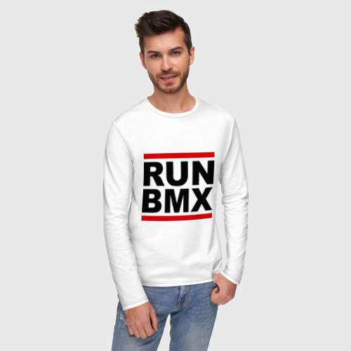 Мужской лонгслив хлопок RUN BMX, цвет белый - фото 3