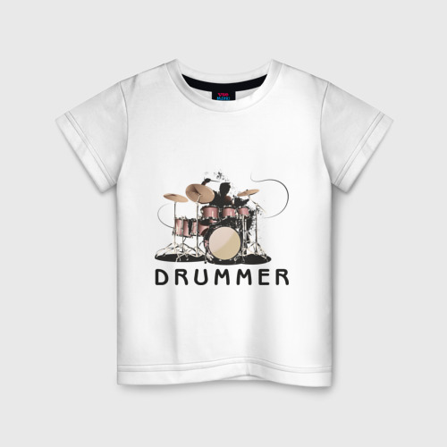 Детская футболка из хлопка с принтом Drummer, вид спереди №1