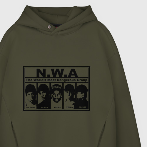 Мужское худи Oversize хлопок NWA, цвет хаки - фото 4