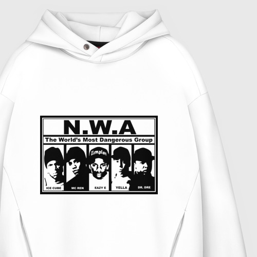 Мужское худи Oversize хлопок NWA, цвет белый - фото 4