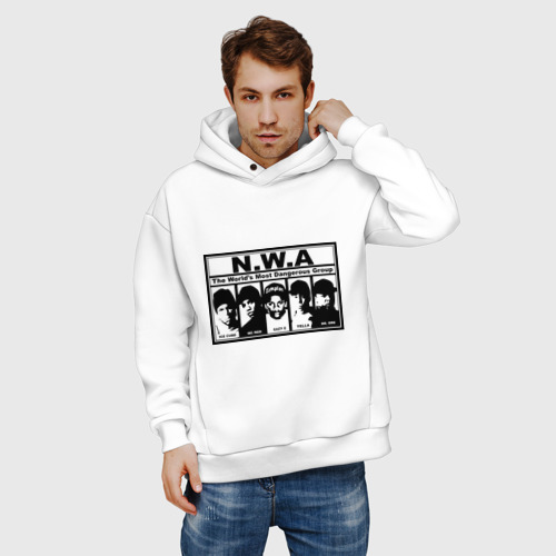 Мужское худи Oversize хлопок NWA, цвет белый - фото 3