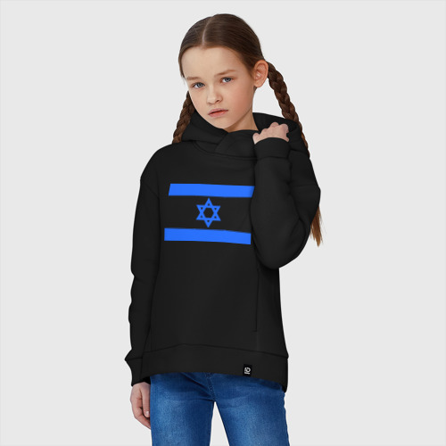 Детское худи Oversize хлопок Флаг Израиля, цвет черный - фото 3