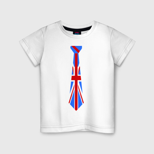 Детская футболка хлопок Британский флаг на галстуке, цвет белый