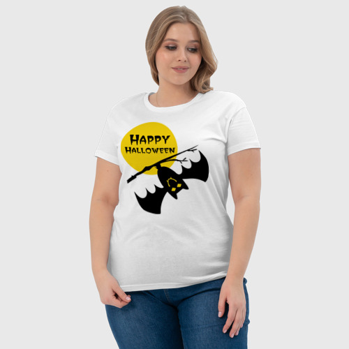 Женская футболка хлопок Летучая мышь и луна, цвет белый - фото 6