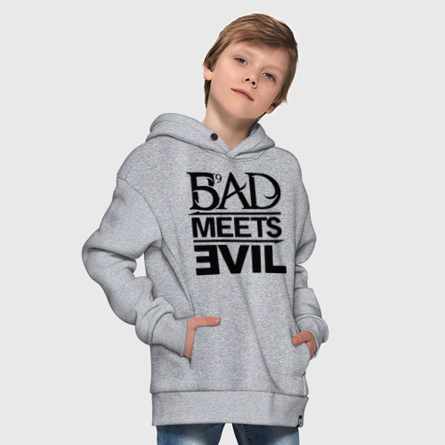 Детское худи Oversize хлопок Bad Meets Evil, цвет меланж - фото 9