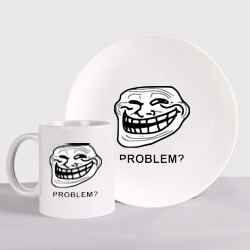 Набор: тарелка + кружка Trollface. Problem? Проблемы?