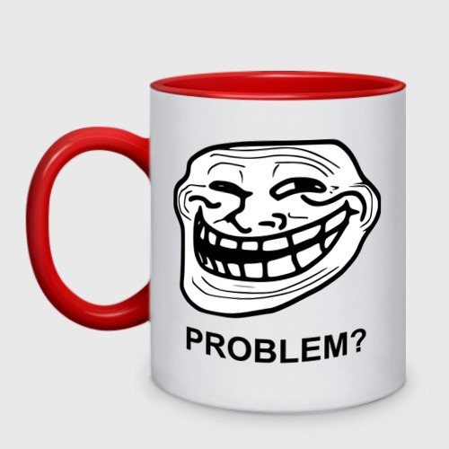 Кружка двухцветная Trollface. Problem? Проблемы?, цвет белый + красный