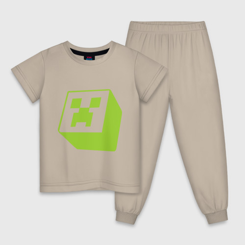 Детская пижама хлопок Minecraft Creeper green, цвет миндальный