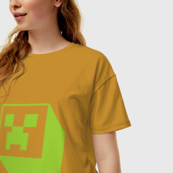 Женская футболка хлопок Oversize Minecraft Creeper green - фото 2