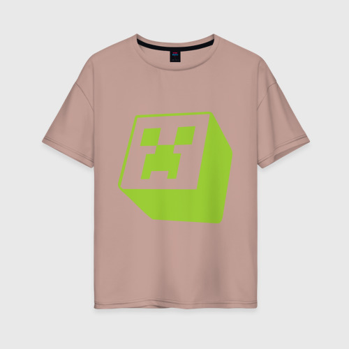 Женская футболка хлопок Oversize Minecraft Creeper green, цвет пыльно-розовый