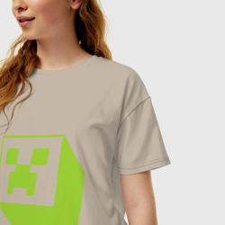 Женская футболка хлопок Oversize Minecraft Creeper green - фото 2