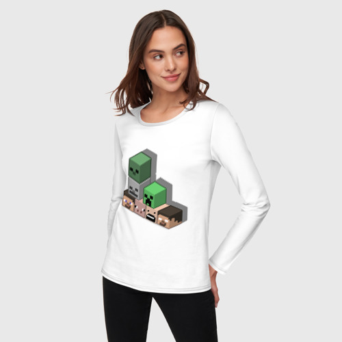 Женский лонгслив хлопок Minecraft cube, цвет белый - фото 3