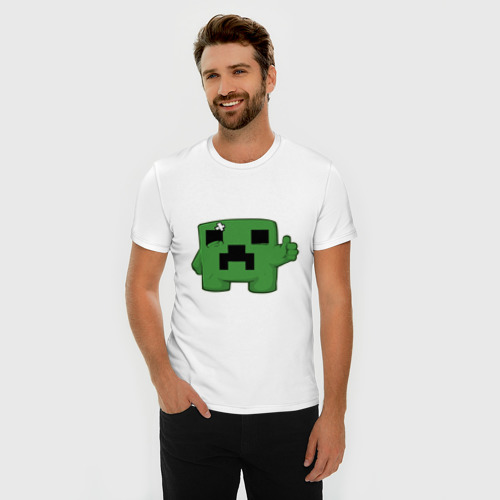 Мужская футболка хлопок Slim Minecraft green, цвет белый - фото 3