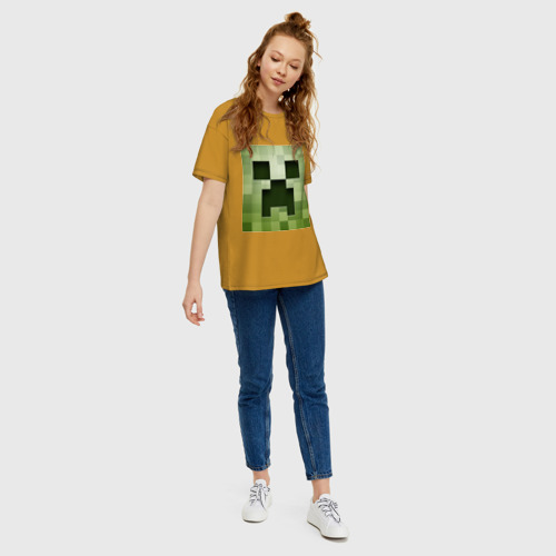 Женская футболка хлопок Oversize Мinecraft Creeper, цвет горчичный - фото 5