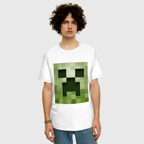 Мужская футболка хлопок Oversize Мinecraft Creeper, цвет белый - фото 3