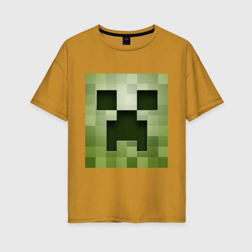 Женская футболка хлопок Oversize Мinecraft Creeper, цвет горчичный