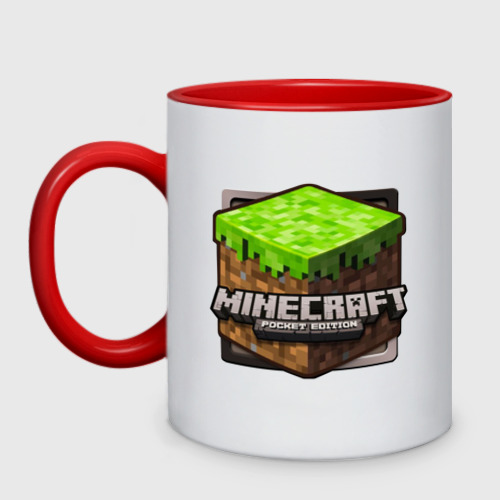 Кружка двухцветная Minecraft logo 5, цвет белый + красный