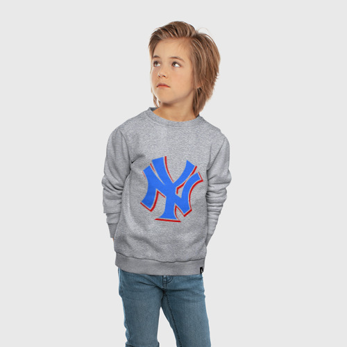 Детский свитшот хлопок NY Yankees blue, цвет меланж - фото 5