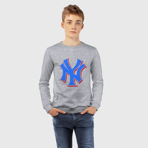 Детский свитшот хлопок NY Yankees blue, цвет меланж - фото 7