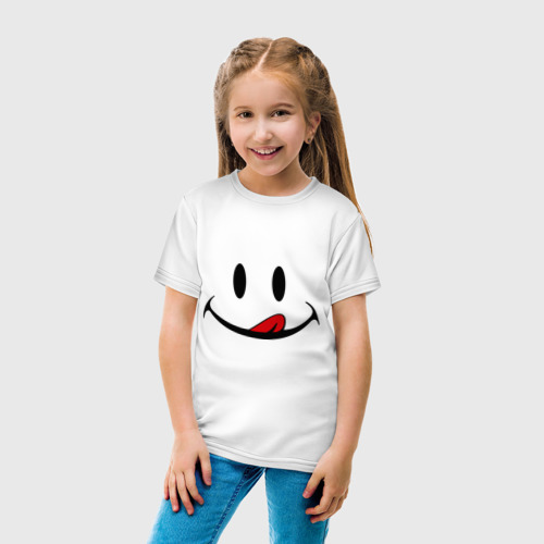 Детская футболка хлопок Смайл язык, цвет белый - фото 5