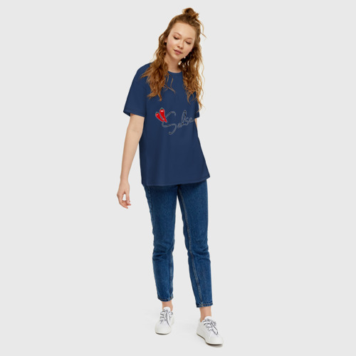 Женская футболка хлопок Oversize Сальса чили, цвет темно-синий - фото 5