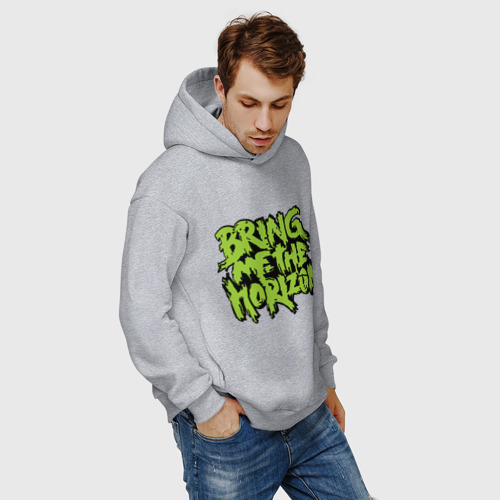 Мужское худи Oversize хлопок Bring me the horizon green, цвет меланж - фото 7