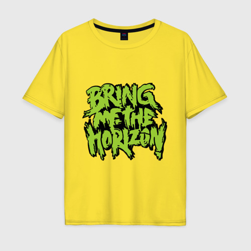 Мужская футболка хлопок Oversize Bring me the horizon green, цвет желтый