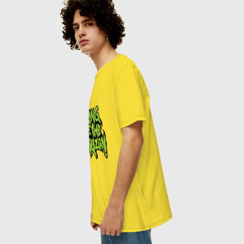 Мужская футболка хлопок Oversize Bring me the horizon green, цвет желтый - фото 5