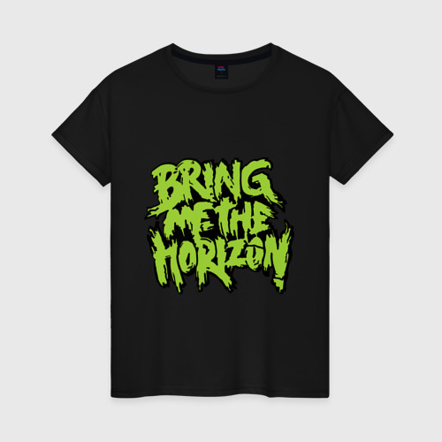 Женская футболка хлопок Bring me the horizon green, цвет черный