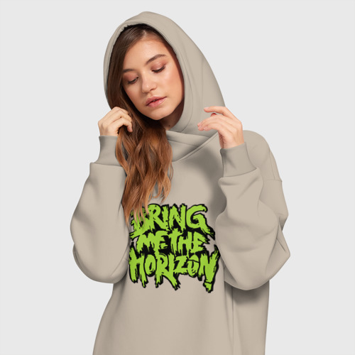 Платье-худи хлопок Bring me the horizon green, цвет миндальный - фото 3