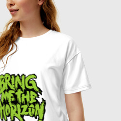 Женская футболка хлопок Oversize Bring me the horizon green - фото 2