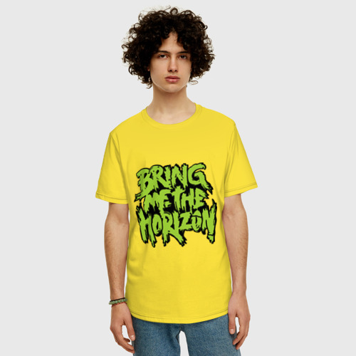 Мужская футболка хлопок Oversize Bring me the horizon green, цвет желтый - фото 3