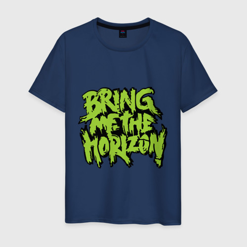 Мужская футболка хлопок Bring me the horizon green, цвет темно-синий