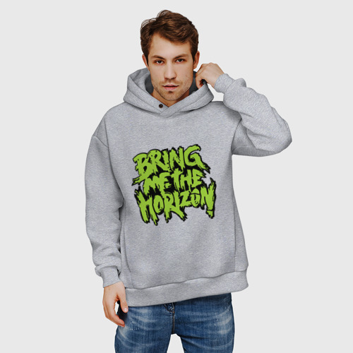 Мужское худи Oversize хлопок Bring me the horizon green, цвет меланж - фото 3