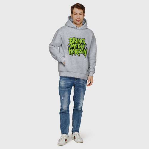 Мужское худи Oversize хлопок Bring me the horizon green, цвет меланж - фото 6