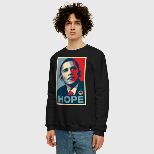 Мужской свитшот хлопок Obama hope vert, цвет черный - фото 3