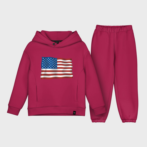 Детский костюм хлопок Oversize Америка флаг, цвет маджента