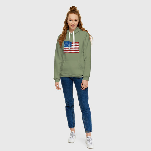 Женская толстовка хлопок Америка флаг, цвет авокадо - фото 5