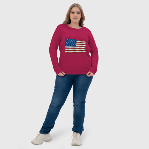 Женский лонгслив хлопок Америка флаг, цвет маджента - фото 6
