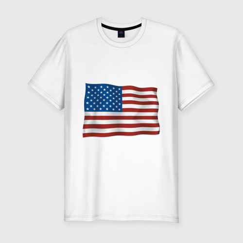 Мужская футболка приталенная из хлопка с принтом Америка флаг, вид спереди №1