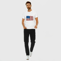 Футболка из премиального хлопка с принтом Америка флаг для мужчины, вид на модели спереди №3. Цвет основы: белый
