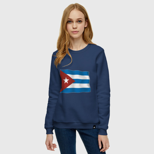 Женский свитшот хлопок Куба флаг, цвет темно-синий - фото 3