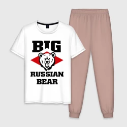 Мужская пижама с белой футболкой хлопок Большой русский медведь