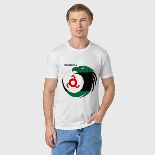 Мужская футболка хлопок Ингушетия орел, цвет белый - фото 3